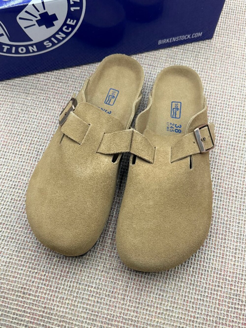 Birkenstock Boston Taupe Suede Clogs Soft Footbed Size 38 (US 7)